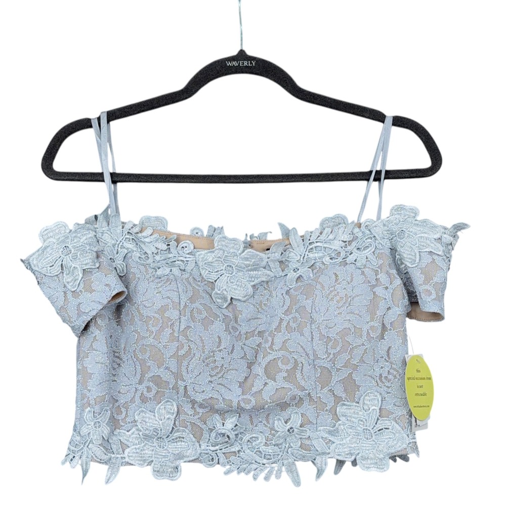 Sequin Hearts Off Shoulder Lace Crop Top Silver Nude Formal Occasion Size 7
